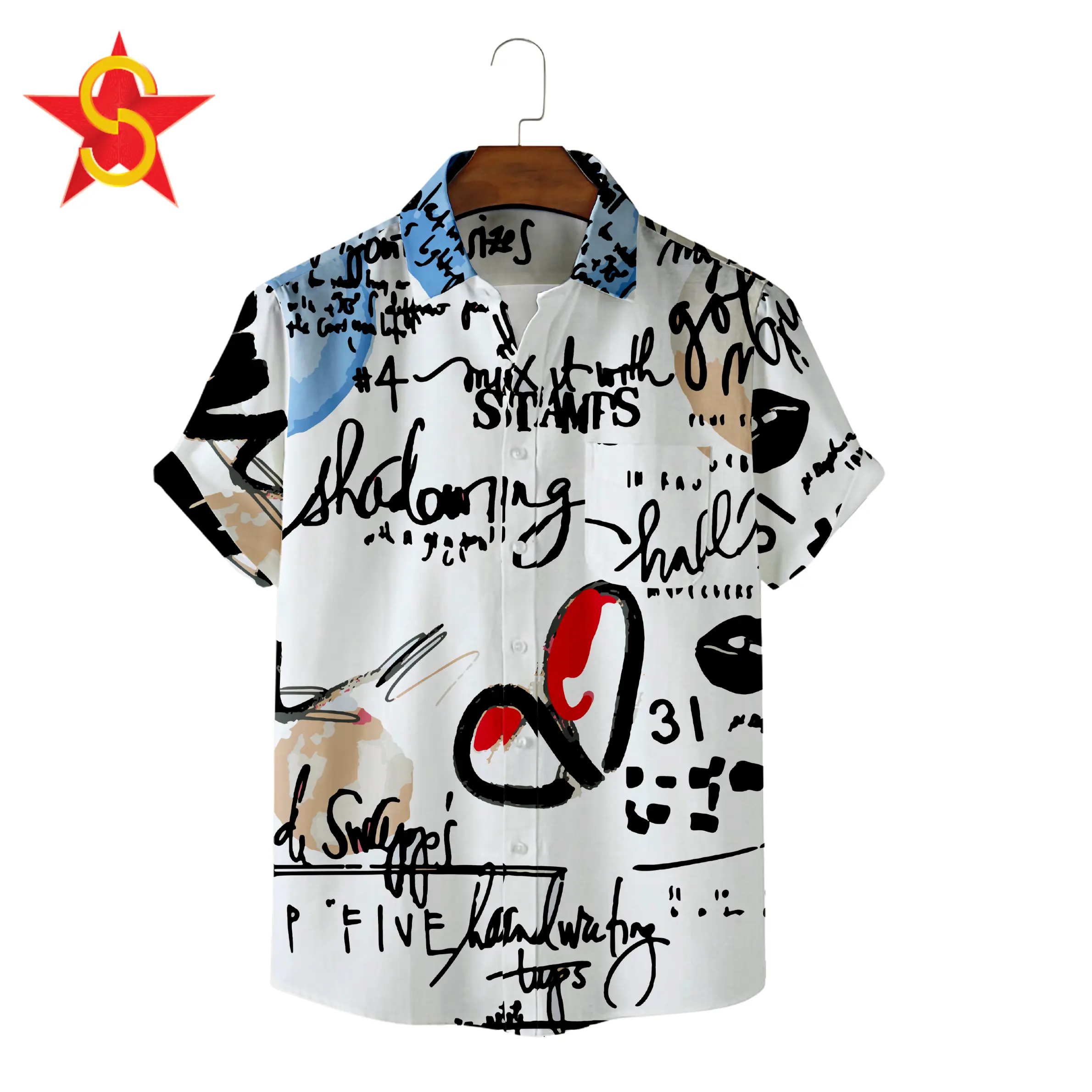 Oem Service Mannen Kleding Hawaiian Shirts Korte Mouwen V-hals Single Button Gedrukt Bloemen Mannen Casual Shirts