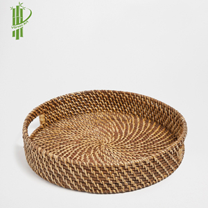 Ensemble de plateaux de stockage de fruits, vacances, ensemble de décoration tissé en rotin naturel, Durable, avec poignée, fait à la main, vente en gros - Product Image 1