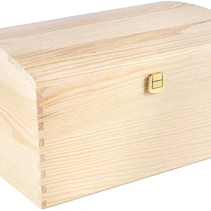 Grande scatola di immagazzinaggio in legno non verniciata con coperchio CHMN557