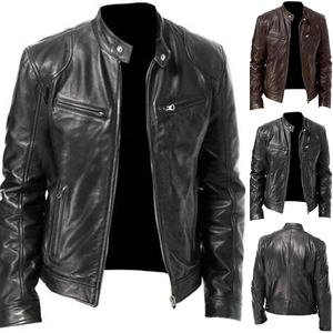 2021 Men's Vintage Motorcycle Leather Jacket Slim Fit Casual Biker <b>Coat</b> of Excellent Quality - Product Image 3