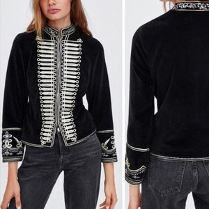 Blazer de lana bordado con hilo metálico, cruzado, formal, gótico/victoriano, de sarga marina con elastano - Product Image 6