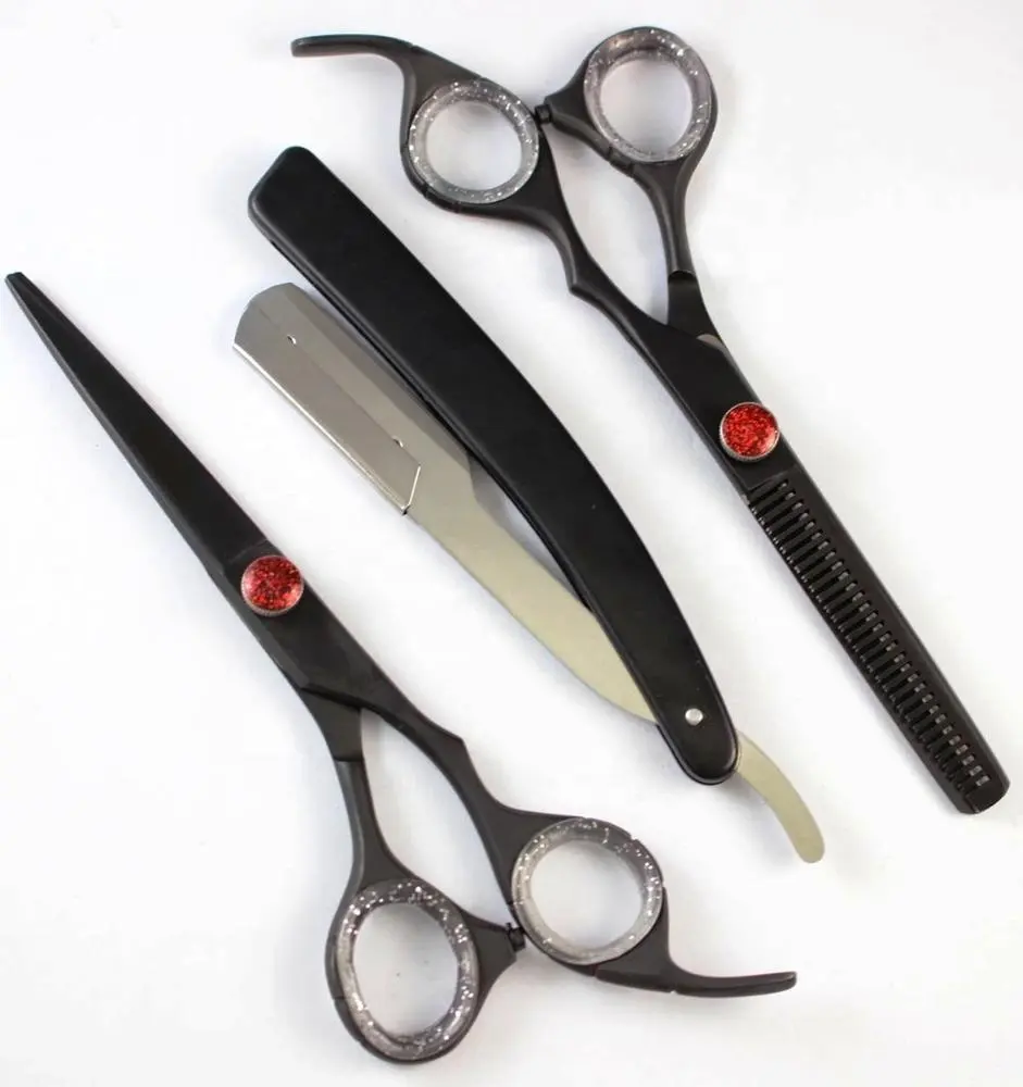 Tesoura De Cabelo Profissional com Embalagem De Couro Artificial Aparar Grooming Barber scissors Fábrica personalizar o aço inoxidável