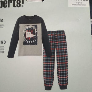 Lot de stock du Bangladesh : Ensemble de pyjamas pour garçons avec t-shirts à manches longues et col rond 100 % coton et pantalons à taille élastique, avec étiquettes de marque originales - Product Image 2