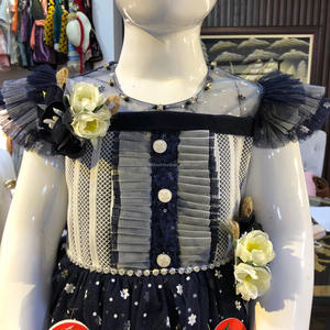 Con volantes de estampado, vestidos de fiesta, el último diseño de bebé niña vestidos de fiesta con diadema - Product Image 2