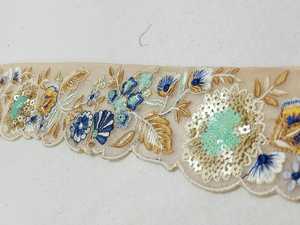Encajes bordados en tonos beige y azul, bordado floral intrauditivo, adecuado para proyectos artesanales - Product Image 5