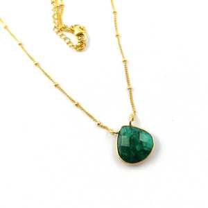 Dainty Dyed <b>Emerald</b> Gold-Plated Sterling Silver Pear-Shaped Brilliant Cut Unisex Bezel Set <b>Pendant</b> Necklace Gift for Occasions - Product Image 1