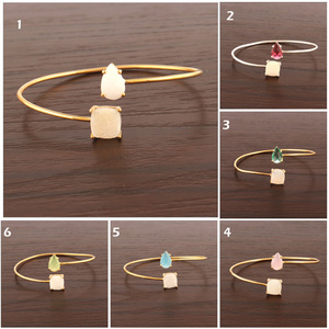 Wholesale Luxury Fashion <b>Bangle</b> <b>Bracelet</b> Natural White Sugar Druzy Briolette Cut Pink Quartz Gold/Silver Plated Styles - Product Image 2
