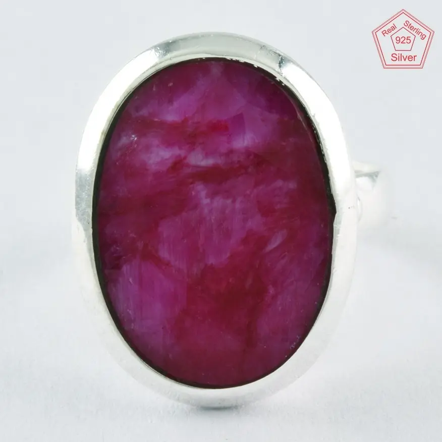 Big Ruby Agate Stone Ring 925 Sterling Silver Ruby Agate Gemstone Fine Ring For Men & Women