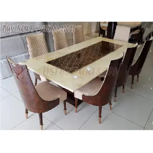 Comprar Mesa de jantar em madeira de teca em alto brilho polonês fantasia moderna conjunto de móveis para sala de jantar estilo moderno europeu conjunto de mesa de jantar