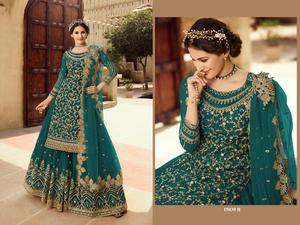 Costume de mariage brodé bleu marine, vêtement de guerre pour mariage, style Sharara pakistan - Product Image 2