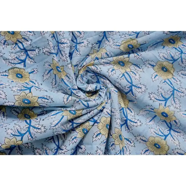 Hand Block Cotton Floral Print Cotton Fabric Traditional Prints Sewing Fabric, Ultra Soft and Voile Cotton Fabric By Yard