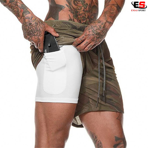 Pantalones cortos de gimnasio de alta calidad para hombre, verano, Fitness/Casual Spandex, logotipo personalizado, patrón sólido, antiarrugas, cintura elástica teñida lisa - Product Image 5