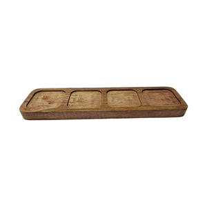 New Trendy Rectangular <b>Hand</b>-carved Natural Mango Wood Sectioned Dining Cheese Platter Snacks Serving Tray Tabletop Display - Product Image 2