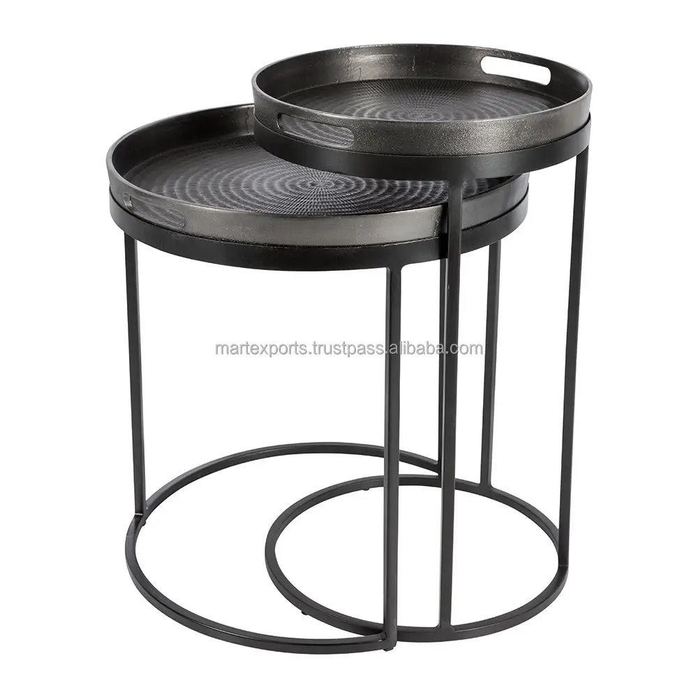 2023 new aluminium set of 2 tray top nesting side tables coffee table for your living room home decor luxury furniture set