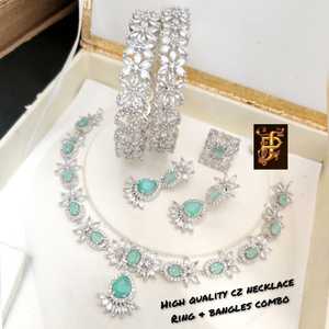 Collier, boucles d'oreilles, bracelets et bagues combinés, pour jolies femmes, création en inde, bijoux de shopping, nouvelle collection - Product Image 4