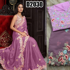 เสื้อส่าหรีดีไซน์เนอร์บอลลีวู้ดผ้าไหมเนื้อนุ่มพิมพ์ลายดิจิตอลสีแสดด้วยเสื้ออินเดีย - Product Image 1