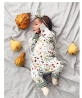 Combinaison bébé unisexe longue en jersey tricoté 100% coton, manches courtes, anti-boulochage, respirante, motif floral