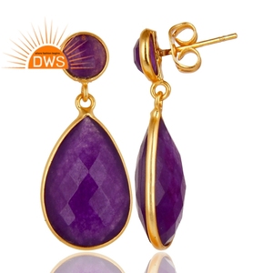 Fabulosos Pendientes de Aventurina, Proveedores de Joyería de Moda, Pendientes Colgantes con Bisel de Latón Chapado en Oro, Colección Clásica - Product Image 3