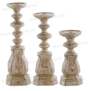 Latest Arrival Home Decorative Burnt Green Antique <b>Wooden</b> Candle <b>Holders</b> Pillars Set of 3 for Weddings Christmas Online Sellers - Product Image 1