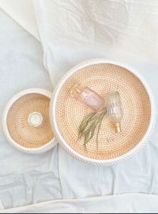 Lot de 2 plateaux de service en rotin brun Design rond Parfait pour le thé, le café et le dessert dans la cuisine de la maison - Product Image 4