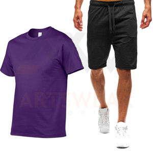 T-shirt 100% coton à col rond pour hommes, ensemble court et de sport, pour fitness, avec logo personnalisé, deux pièces différentes, été, 2022 - Product Image 5