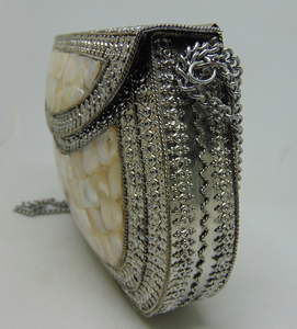 Pearl Mosaic Studed Evening Clutch <b>Bag</b> Purse Gold Chain Light Flower Customized Lowellcraft.com BRC06309 Flap - Product Image 4