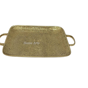 Plateau à dessert en laiton au design fantastique, forme rectangulaire, couleur or, plateau de service pour bonbons et dattes au prix le plus bas - Product Image 1