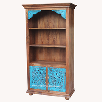Bibliothèque en bois créative de forme traditionnelle indienne avec armoire de rangement, design simple, bibliothèque sculptée