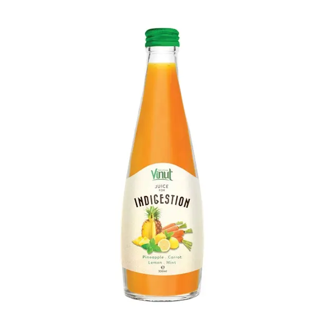 VINUT330mlガラス瓶入り混合野菜とパイナップルキャロットレモンミントジュース消化不良に良いプライベートラベルBRCHALAL