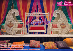 Escenario de eventos Mehndi y cortinas coloridas escenario decorado colorido para Mehndi musulmán Mehndi Sangeet decoración de fiesta de escenario - Product Image 2