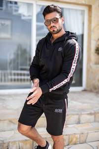 เสื้อฮู้ดมีซิปของผู้ชายแบบกำหนดเองได้พร้อมเทปด้านข้างและแถบผ้าโพลีเอสเตอร์/ ผ้าฝ้ายย้อมสีล้วนสำหรับฤดูหนาว - Product Image 4