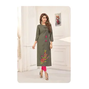 Design de algodão para mulheres, venda mais vendidos de designer de algodão kurti com bordado à mão preço no atacado