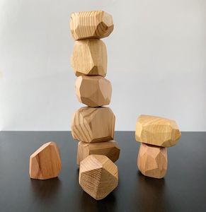 Ahşap renkli taşlar yapı taşı istifleme oyunu oyuncak blokları - Product Image 3
