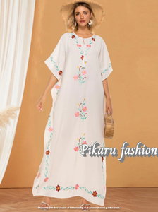 Resort Wear <b>Women</b> Beach Casual Loose Embroidered Boho <b>Kaftan</b> Ladies Swimsuit Cover up <b>Dress</b> With Tassel Decor - Product Image 4