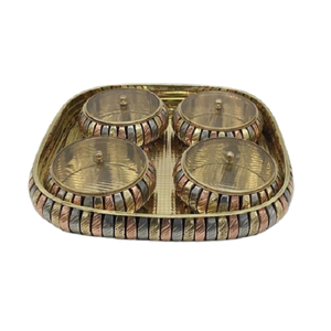 Exclusive Quality Brass Dry Fruits <b>Bowl</b> <b>With</b> Glass <b>Lid</b> And Tray Unique Design Round Shape Food <b>Serving</b> <b>Bowl</b> - Product Image 1