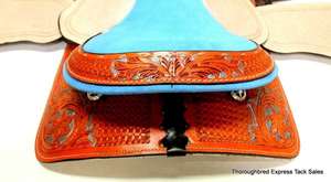 Ensemble de selle anglaise en cuir véritable de qualité supérieure pour baril de course Western Horse Tack Plusieurs tailles (14-18 ") Différentes couleurs disponibles - Product Image 4