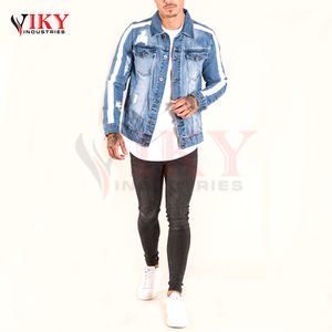 OEM Factory Custom Design Sun Faded Distressed Jeans <b>Denim</b> <b>Jacket</b> Streetwear Vintage <b>Embroidery</b> Rhinestone Men'S <b>Denim</b> <b>Jacket</b> - Product Image 2