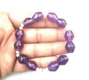 Améthyste violette naturelle pierre précieuse perles fantaisie étonnantes Bracelet extensible 7 "Long lisse bijoux de pierre de naissance de février - Product Image 3