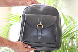 <b>Black</b> <b>Leather</b> <b>Backpack</b> College Student Casual <b>Backpack</b> - Product Image 3