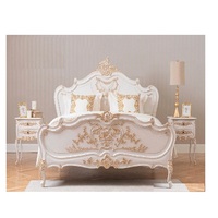 Lit blanc de style français de luxe en teck, sculpté à la main, durable, meubles de chambre à coucher en bois massif européen