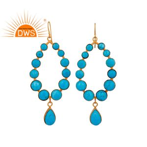 Ztech — boucles d'oreilles pendantes en pierre précieuse Turquoise, plaqué or jaune, fabrication de bijoux à la main, vente en gros, 18k - Product Image 1