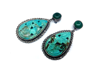 Pendientes de plata de ley 925 chapados en oro para mujer, aretes de piedras preciosas hechas a mano, venta al por mayor, Unisex, verde ónix, Turquesa - Product Image 2