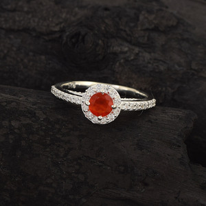 Anillo de Boda de Diseño para Mujer, Romántico y Delicado, Impresionante, de Plata de Ley 925 Maciza, Clásico, con Engaste de Garras, Cornalina Fina - Product Image 2