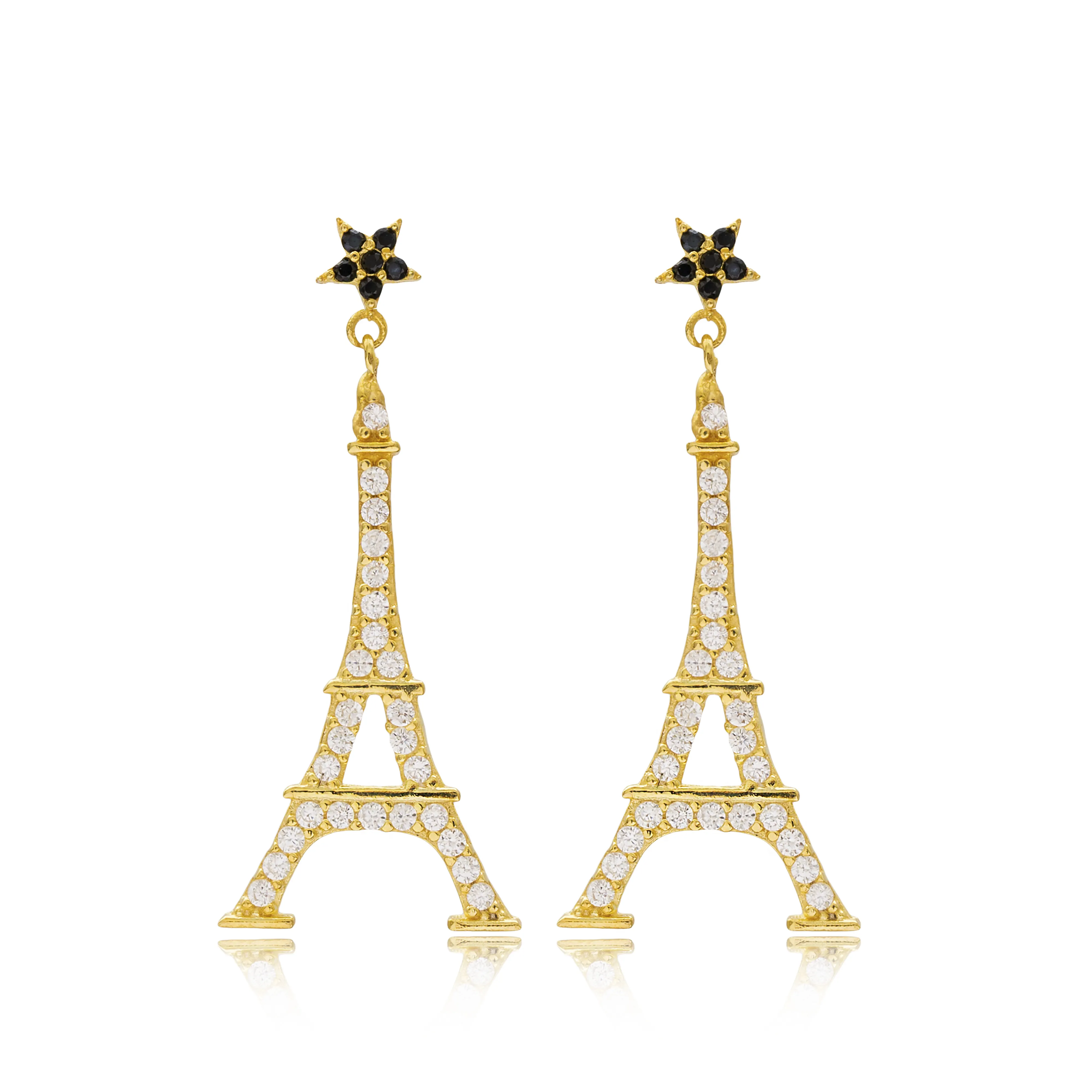 Eiffeltoren Ontwerp Zilveren Ster Oorbellen Groothandel Turkse Sterling Silverfor Dames Sieraden