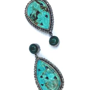 Pendientes de plata de ley 925 chapados en oro para mujer, aretes de piedras preciosas hechas a mano, venta al por mayor, Unisex, verde ónix, Turquesa - Product Image 4
