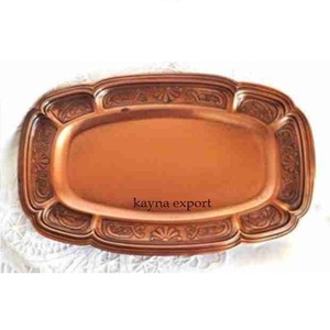 Bandeja de servicio de estilo martillado de Metal artesanal, uso Chapado en latón, propósito de regalo de boda y bandeja de Metal decorativa de mesa - Product Image 2