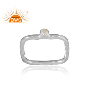 Anillo de plata de primera ley con piedra de luna y arco iris, sortija, plata esterlina, piedra preciosa, diseño Rectangular - Product Image 2