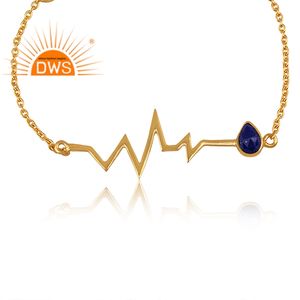 Pulsera de plata de primera ley con gema lapislázuli para mujer, brazalete, plata esterlina, latido del corazón, lapislázuli - Product Image 3