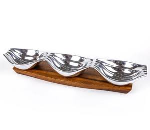 Juego de cuencos de servicio de metal de la mejor calidad de 3 piezas con bandeja de madera para el hogar, vajilla, cuenco de sopa de hotel, ensaladera de metal plateado - Product Image 2