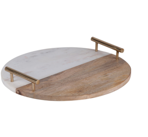 Plateau de bar moderne et créatif en métal avec poignées dorées en bois, design marbre blanc et brun, forme multifonctionnelle pour mariages et Ramadan - Product Image 4